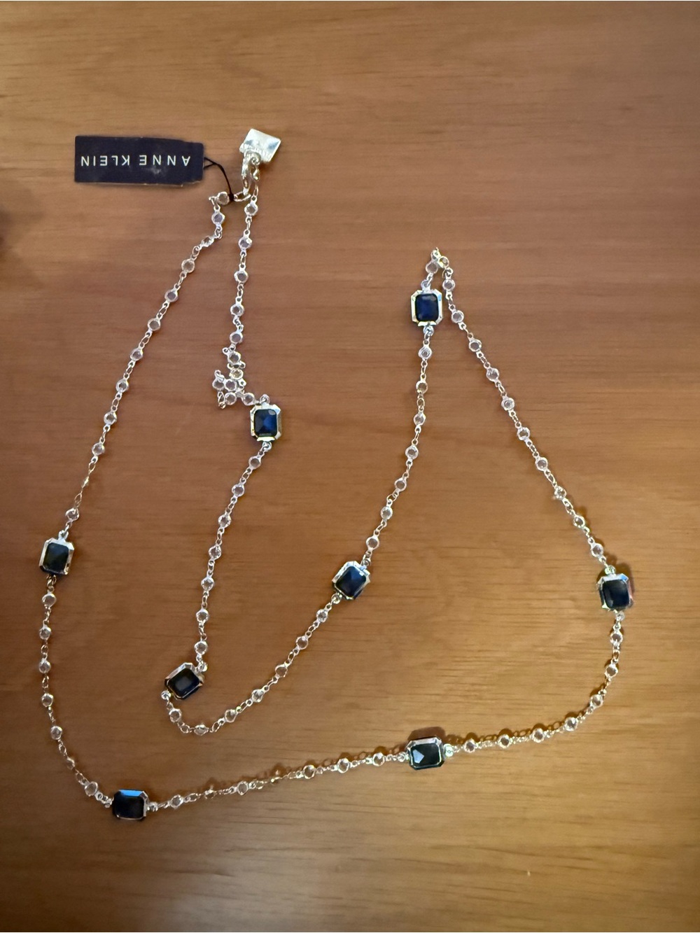 Anne Klein Silver-Tone Station Necklace with Dark Blue Stones - Picture 2 of 2